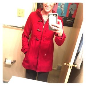 H&M red pea coat with toggle buttons